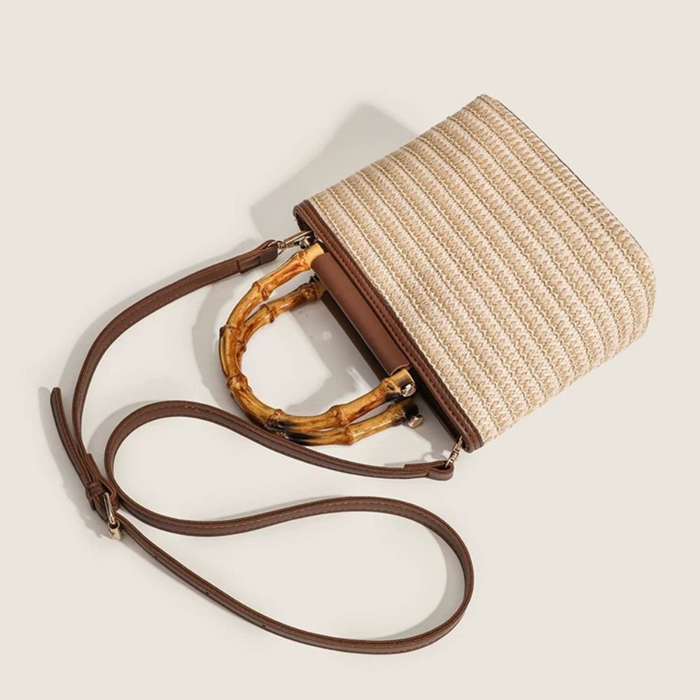 Straw crossbody bucket bag