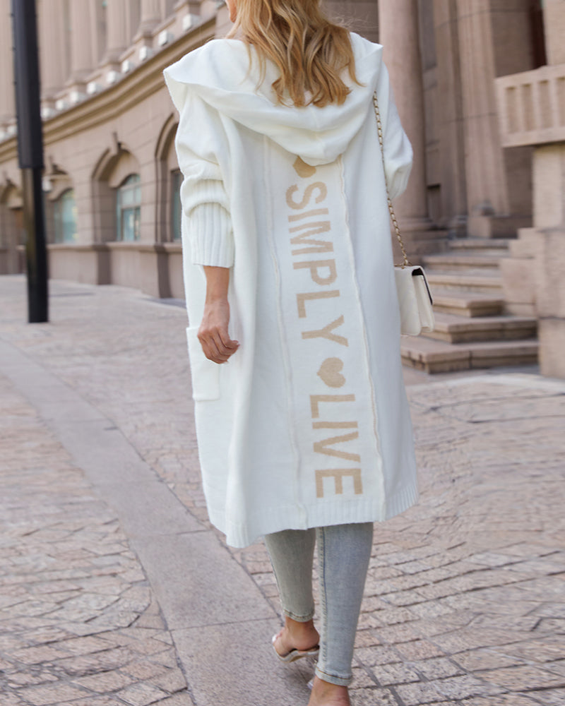 Hooded Heart Pattern Oversized Cardigan with Open Front
