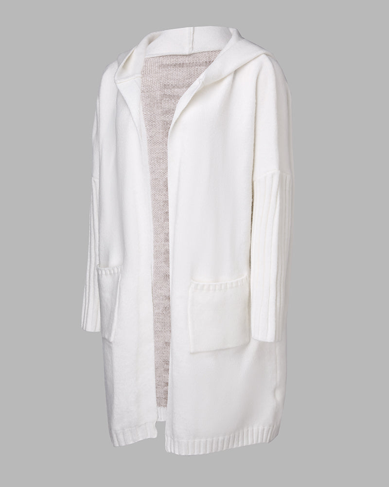 Hooded Heart Pattern Oversized Cardigan with Open Front