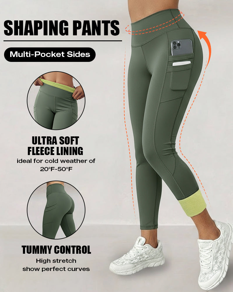 Winter Warm High-Waisted Thermal Yoga Pants with Pockets