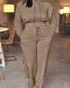 2-Piece Long Sleeve Hoodie and Wide-Leg Pants Set.
