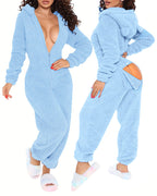 3D Ear-Buttoned Fluffy Lounge Jumpsuit with Practical Features