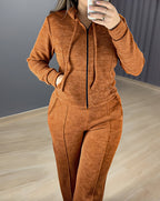Two-Piece Ensemble Featuring Long-Sleeve Hoodie and Straight-Leg Pants