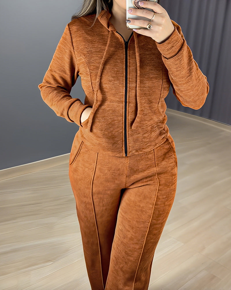 Two-Piece Ensemble Featuring Long-Sleeve Hoodie and Straight-Leg Pants