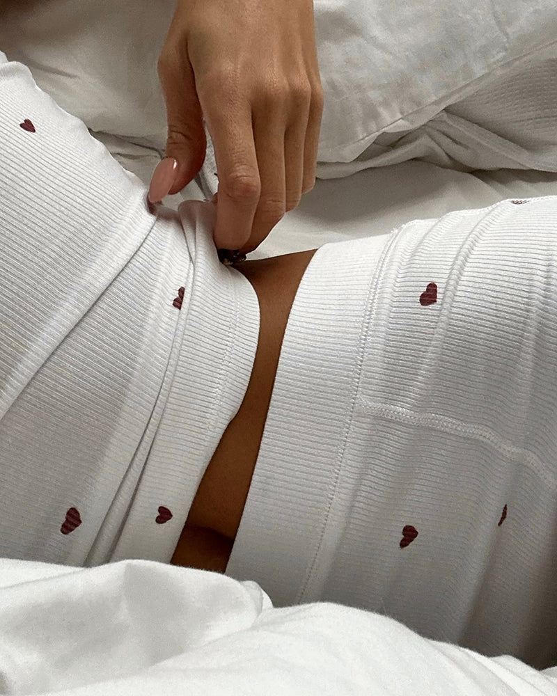 2-Piece Heart Pattern Ribbed Tank Top & Shorts Sleep Set