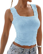 Floral Jacquard Square Neck Crop Top with Thick Straps