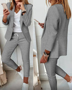 2-Piece Shawl Collar Blazer Set with Slim Fit Drawstring Pants
