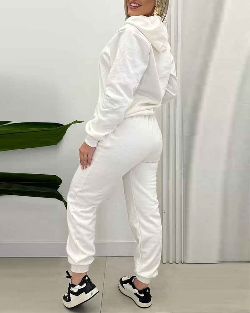Argyle Textured Hooded Teddy Jacket with Long Sleeves and Side Slits