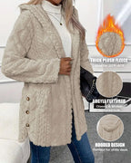 Argyle Hooded Teddy Coat with Buttoned Slits