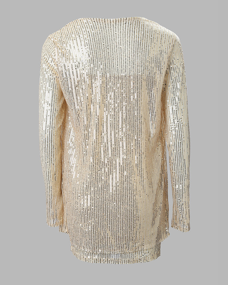 2-Piece Sequin Bodycon Set with Deep V-Neck Party Cardigan