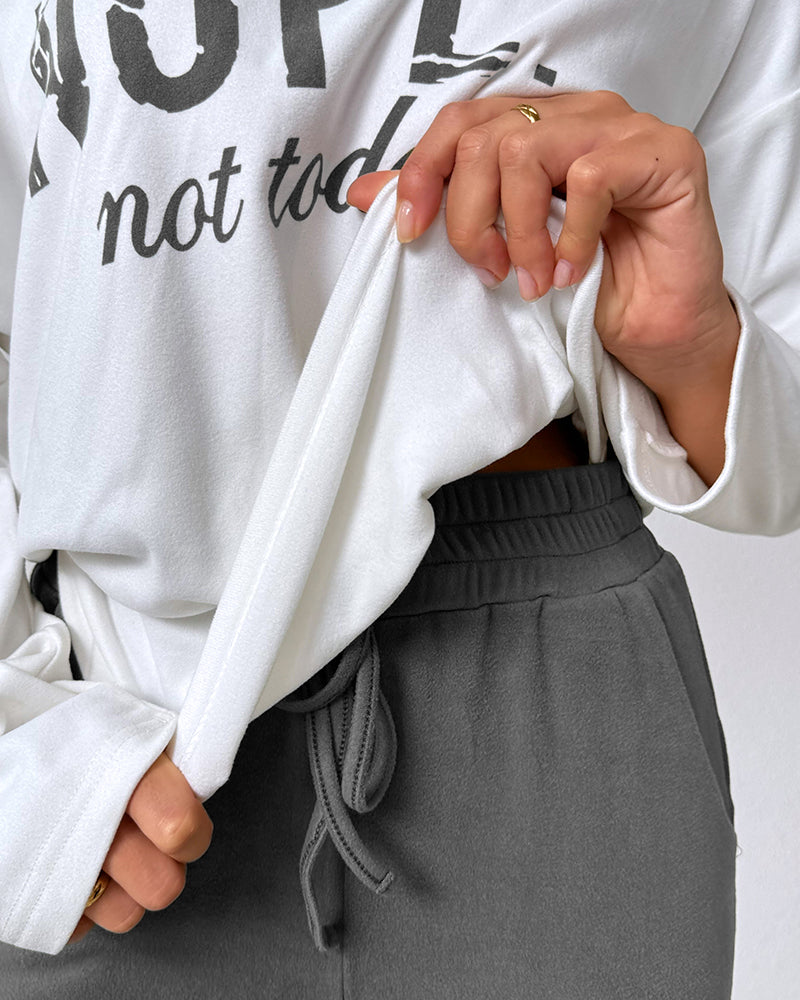 "Nope. Not Today" Asymmetric Neckline Top and Fitted Pants Set