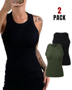 2-Pack Ribbed Racerback Tank Tops, Round Neck, No Bra Pads