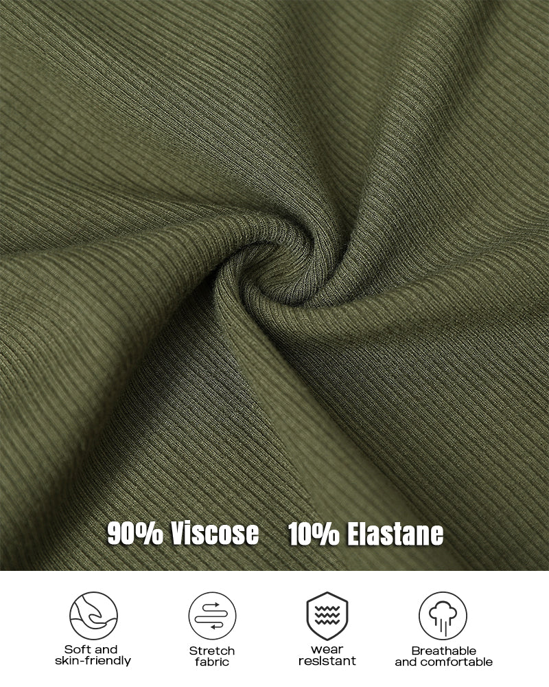 U-Neck Long Sleeve Ribbed Top with Built-In Bra