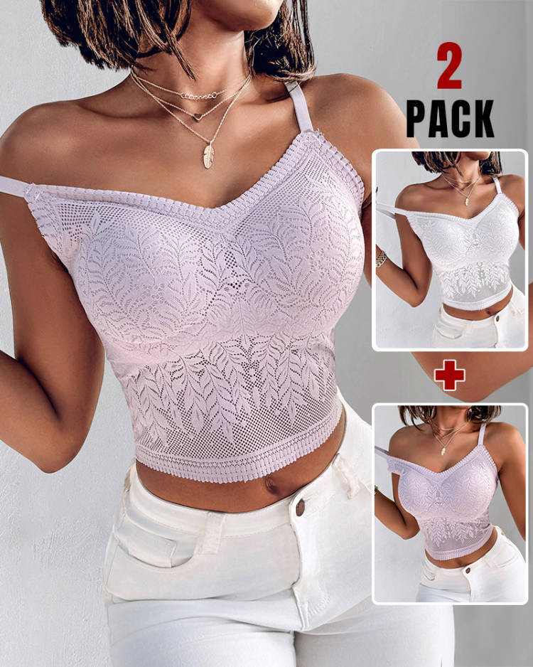 2-Pack Women's Lace V-Neck Camisole Bralettes with Adjustable Straps