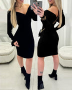 Off-Shoulder Bodycon Sweater Dress with Long Sleeves