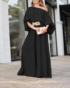 Lantern Sleeve Top and Wide Leg Pants Set with Zipper