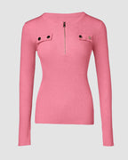 Half-Zip Ribbed Knit Crewneck Sweater with Flap Detail Pullover.