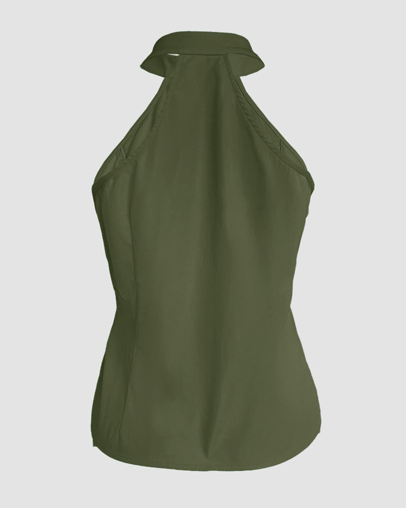 2-Piece High Neck Sleeveless Top and Cuffed Cargo Pants Set