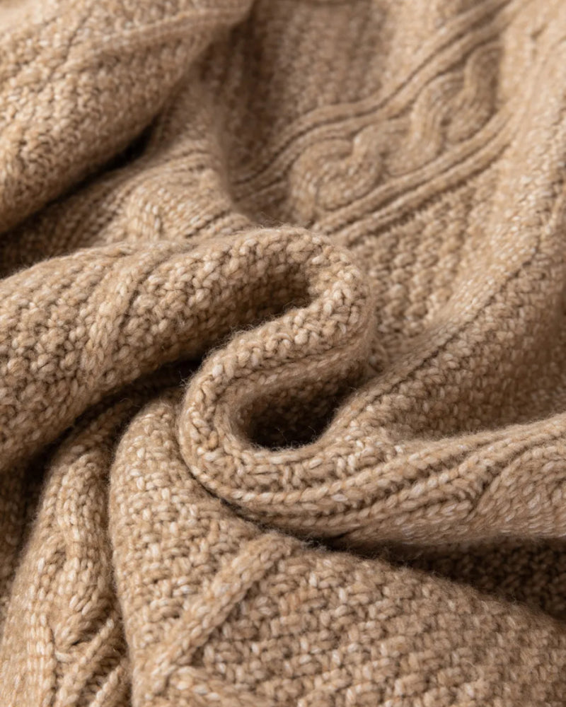 Casual Mid-Length Cable Knit Drop Shoulder Pullover Sweater