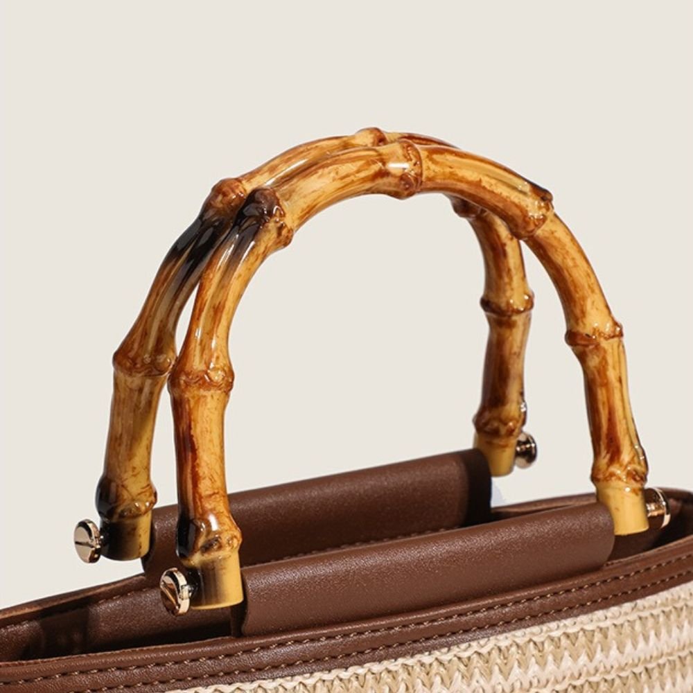 Straw crossbody bucket bag