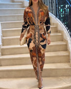 Vintage Baroque Deep-V Bodycon Dress with Slit and Ruching