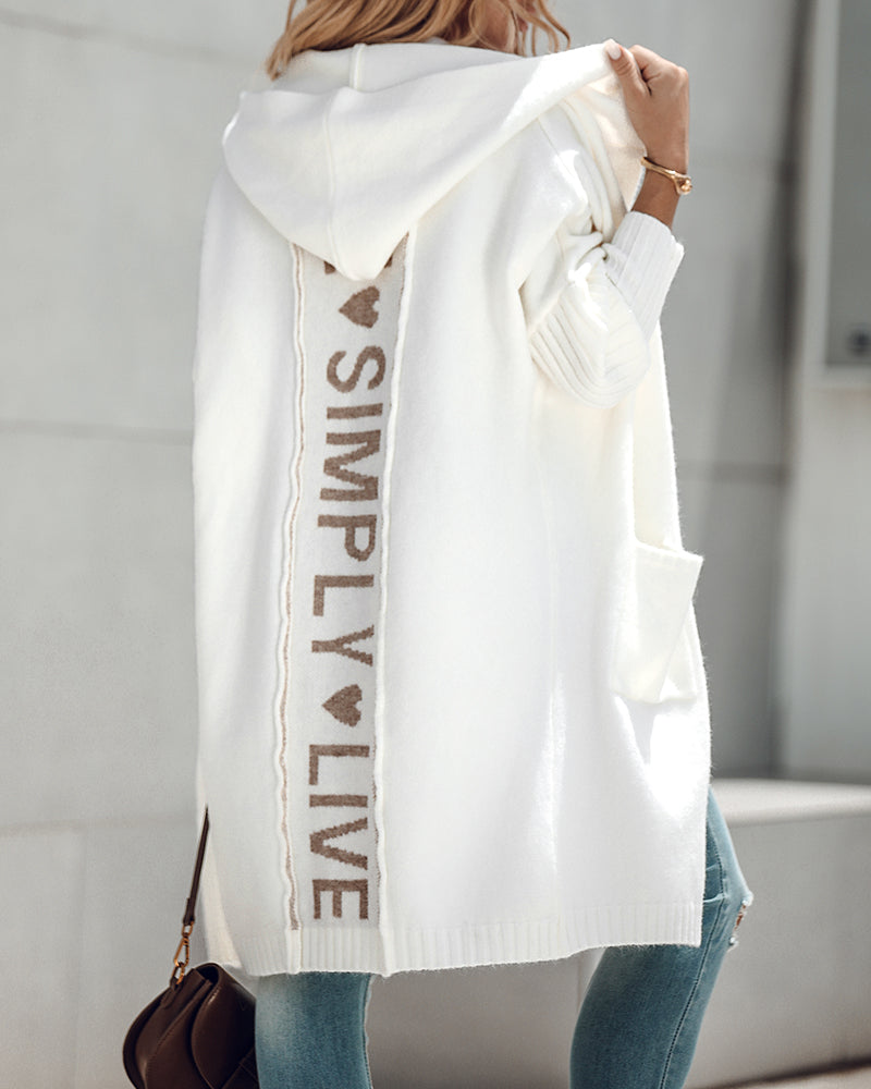 Hooded Heart Pattern Oversized Cardigan with Open Front