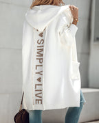 Hooded Heart Pattern Oversized Cardigan with Open Front
