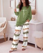 "2-Piece Ombre Pants and Letter Print Top Casual Ensemble"