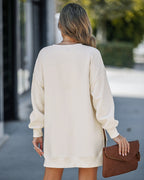 Drop Shoulder Zip-Side Long Sleeve Pullover with Slit Detail.