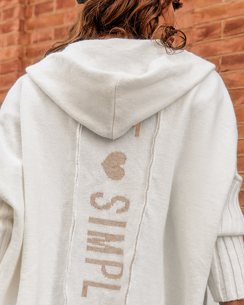 Hooded Heart Pattern Oversized Cardigan with Open Front