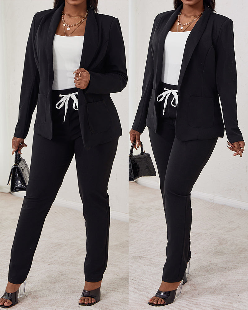 2-Piece Shawl Collar Blazer Set with Slim Fit Drawstring Pants
