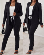 2-Piece Shawl Collar Blazer Set with Slim Fit Drawstring Pants