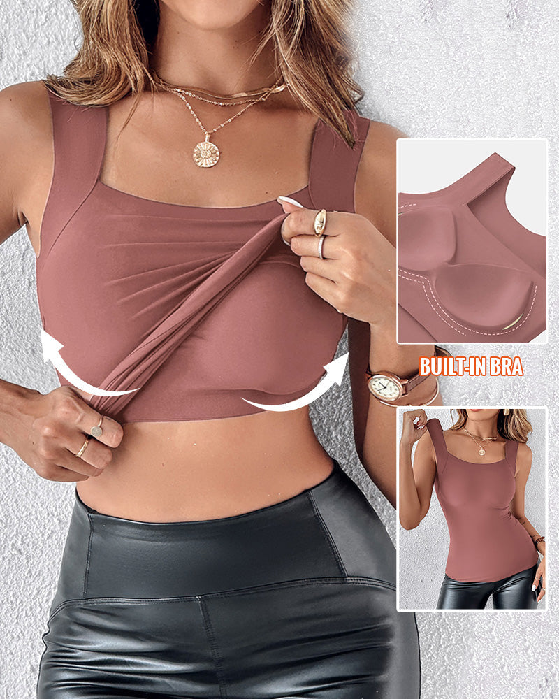 Seamless U-Neck Sleeveless Tank with Built-In Bra for Layering