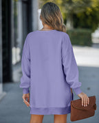 Drop Shoulder Zip-Side Long Sleeve Pullover with Slit Detail.
