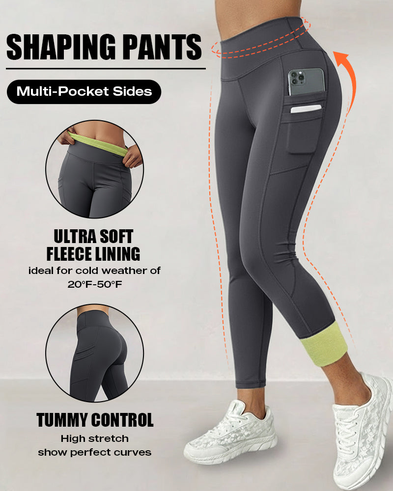 Winter Warm High-Waisted Thermal Yoga Pants with Pockets