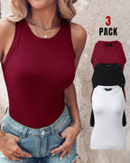 3-Pack Knit Racerback Tank Tops, Round Neck, Thick Straps