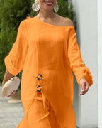 One-Shoulder Top with Coordinating Wide-Leg Pants Set