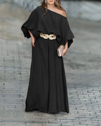 Lantern Sleeve Top and Wide Leg Pants Set with Zipper