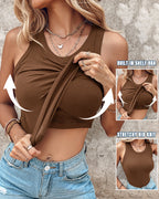 Round Neck Ribbed Tank Top with Integrated Bra