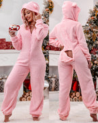 3D Ear-Buttoned Fluffy Lounge Jumpsuit with Practical Features
