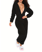 3D Ear-Buttoned Fluffy Lounge Jumpsuit with Practical Features