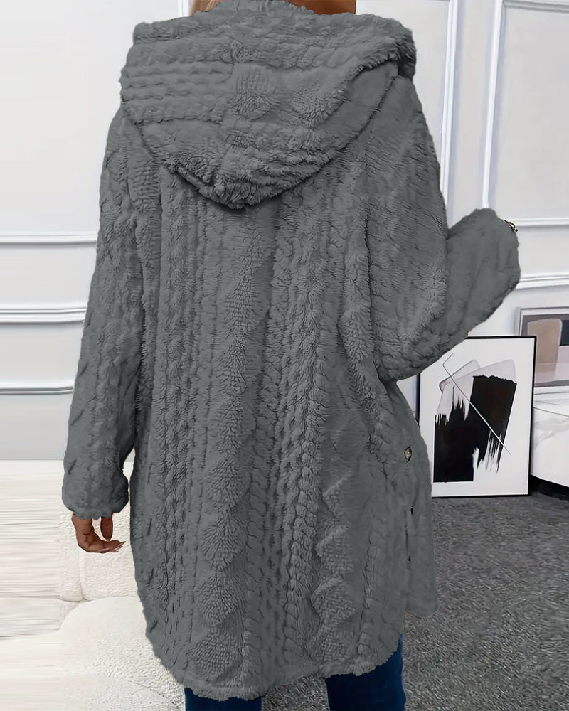 Argyle Hooded Teddy Coat with Buttoned Slits