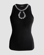 Rhinestone-Embellished Tank with Keyhole Neck and Sequin Details