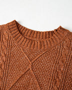 Casual Mid-Length Cable Knit Drop Shoulder Pullover Sweater
