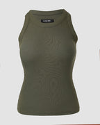 Ribbed Tank Top with Built-In Bra and Round Neck
