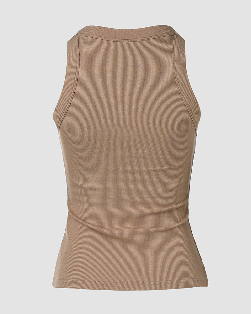 2-Piece Women's Ribbed Tank Tops with Built-In Bra