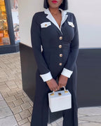 Colorblock Wide Leg Jumpsuit with Metal Button Accents