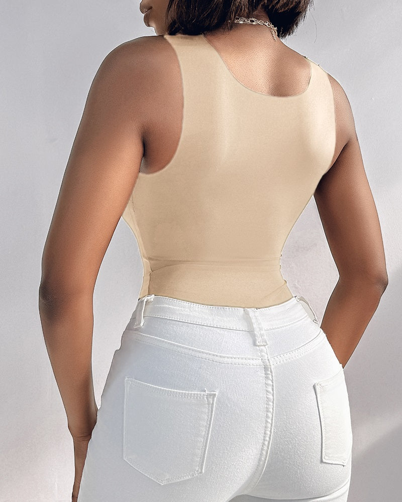 Contourx U Neck Sleeveless Shapewear Bodysuit with Built-in Bra