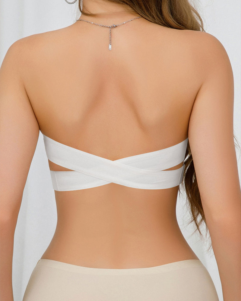 Strapless Bandeau Bralette with Side Closure and Criss Cross Top