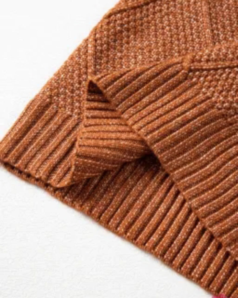 Casual Mid-Length Cable Knit Drop Shoulder Pullover Sweater